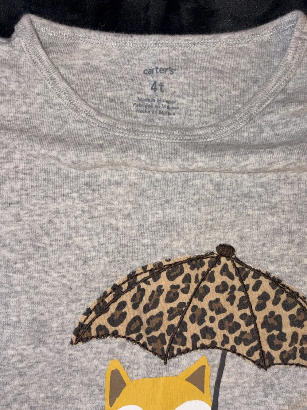 Carter's Light Gray Tee with Fox, Owl & Leopard Umbrella Graphic